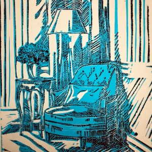 „Der Einsame“ Sessel, Linoldruck, Linocut, Print